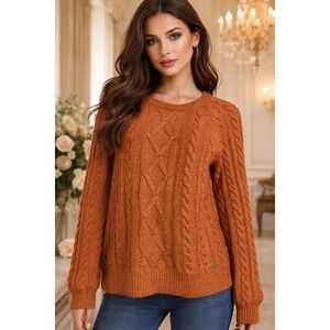 Abercrombie & Fitch Brown Cable Knit Sweater Chunky Cotton SZ Lg. Luxury Classic